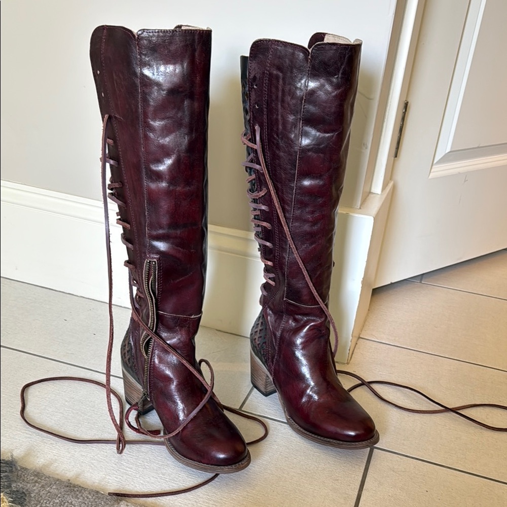 Freebird Maroon Lace Up Boots Victorian Style